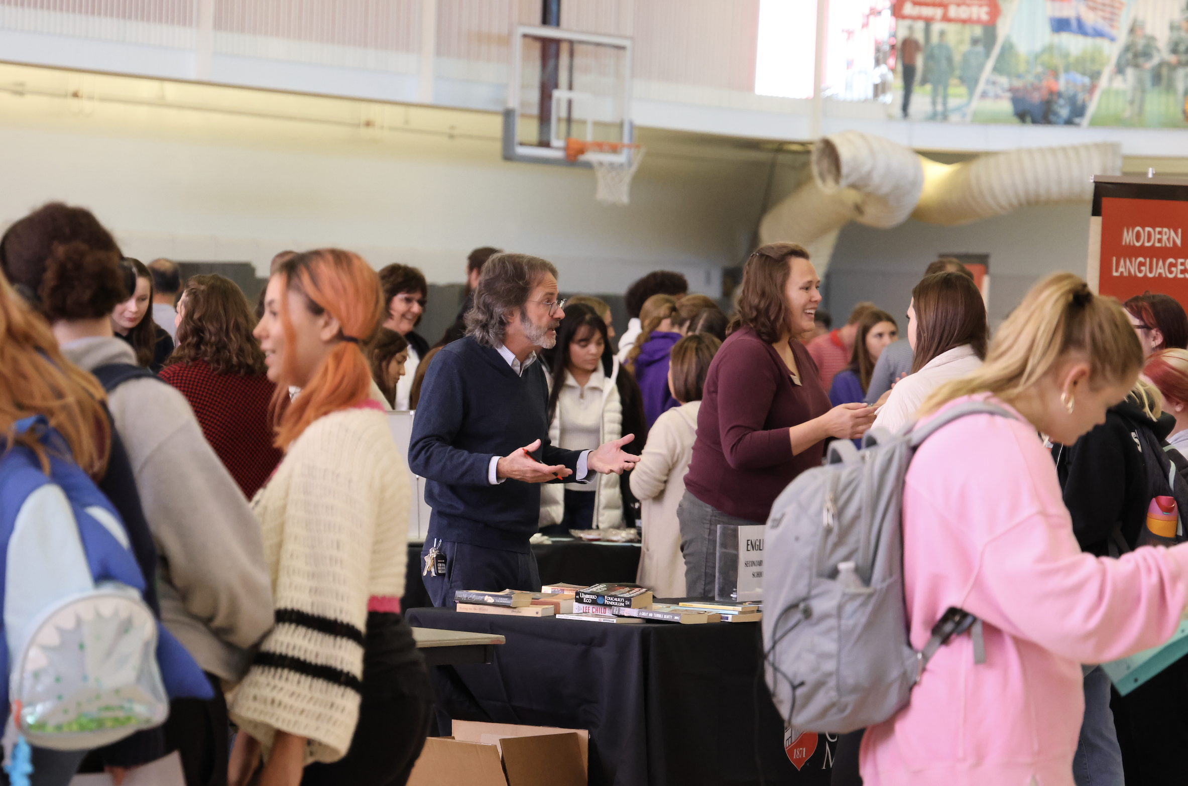 Students browsing the academic fair